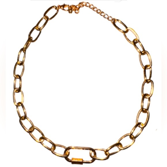 Neiman Marcus Carabiner clasp paperclip Link Chain Necklace Choker Gold … - Picture 1 of 4
